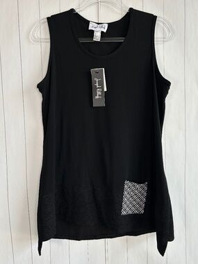 Joseph Ribkoff size 14 sleeveless tunic top stretch knit texture hem patch poket